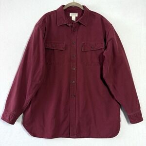 LL Bean Shirt Mens XL Chamois Cloth Maroon Red Long Sleeve Button Up Flannel